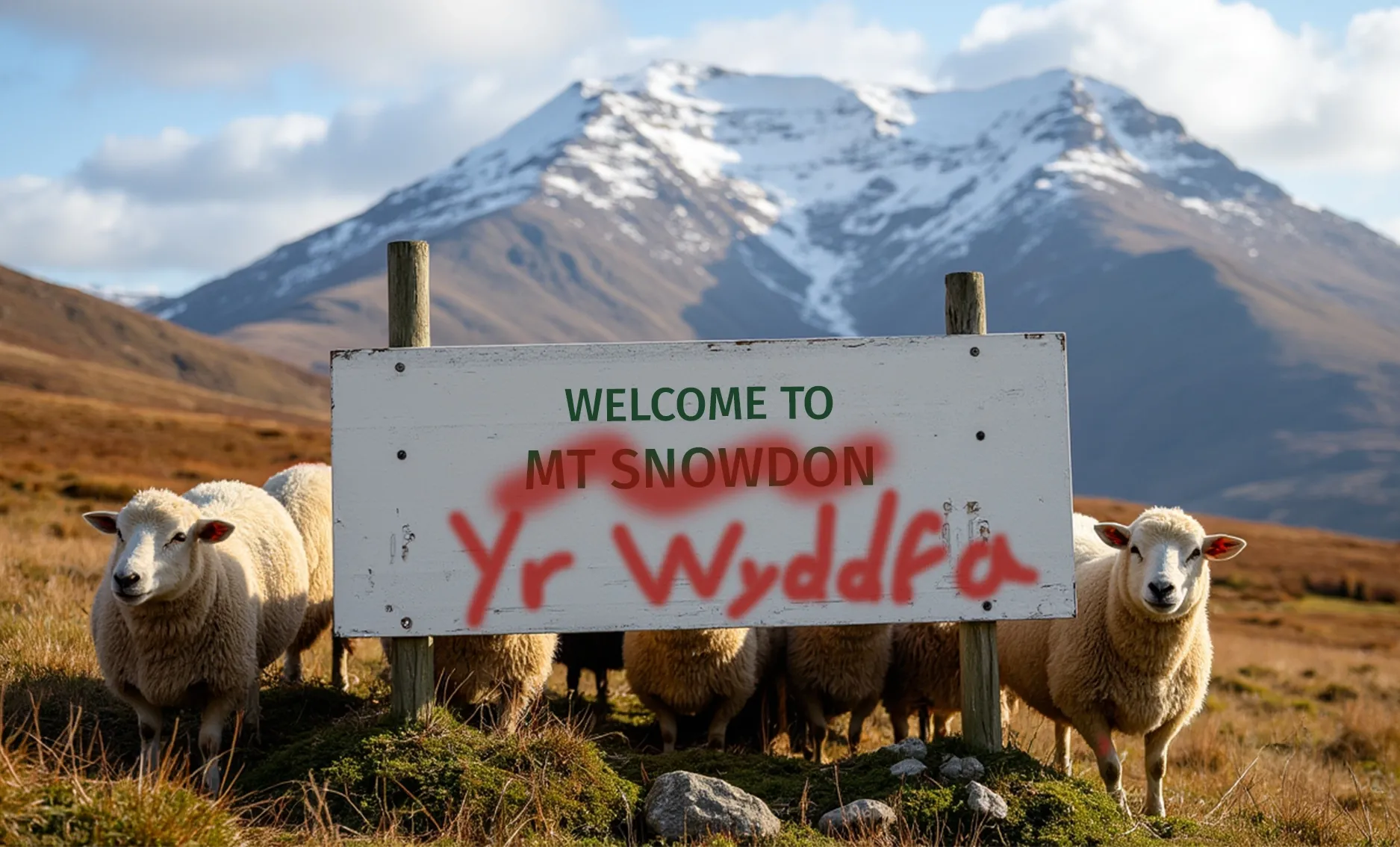 sheep and a sign