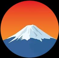 Graphic design of Mount Fuji in an orange circle